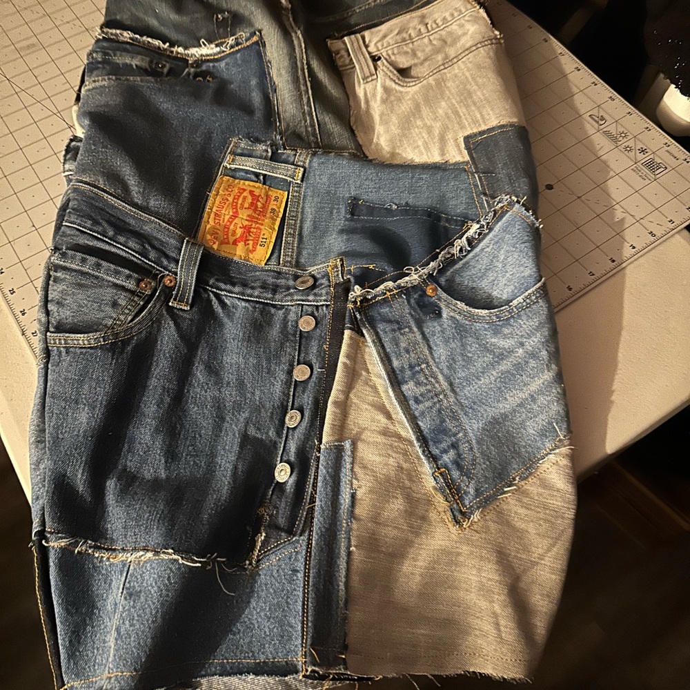 Levi's Patchwork Denim Skirt - Blue and Gray